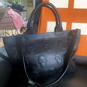NEW Iopelle Italia Embossed Skull Leather Tote Crossbody Bag